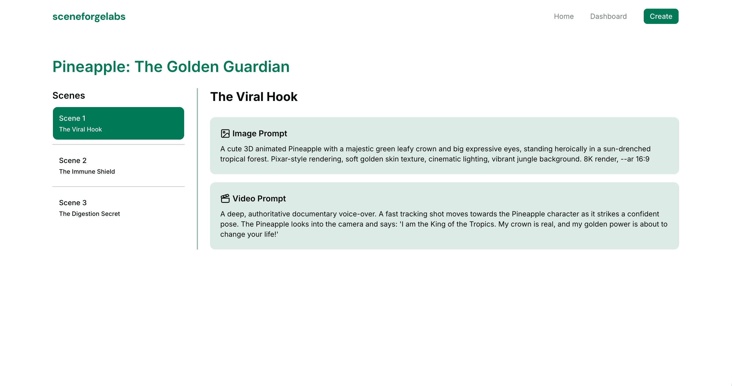 SceneForgeLabs prompt generator interface